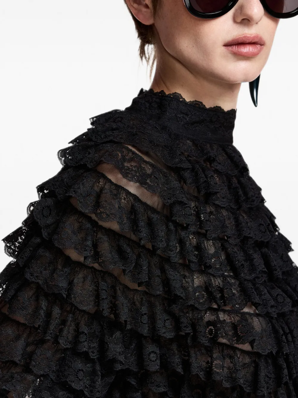 Essentiel Antwerp Kashvi blouse met ruches en kant Zwart