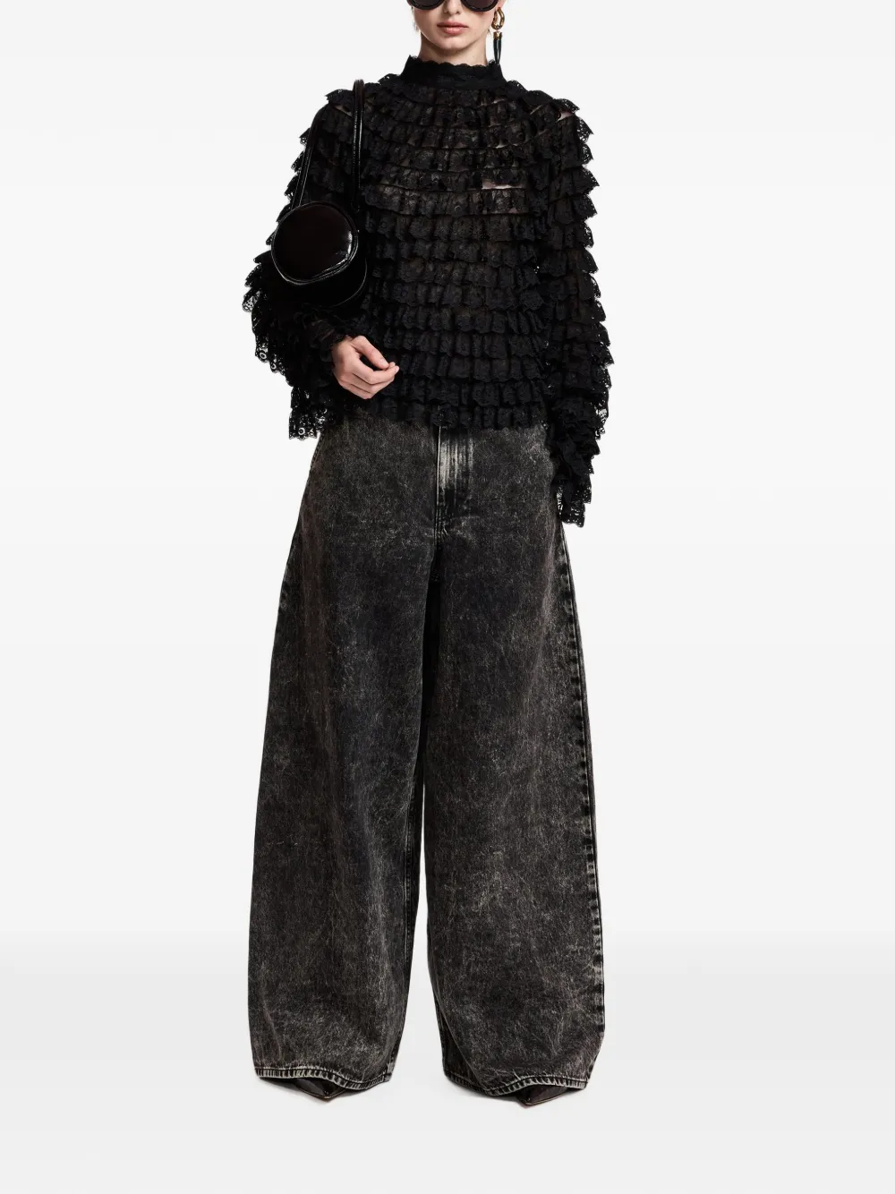 Essentiel Antwerp Kashvi blouse met ruches en kant Zwart