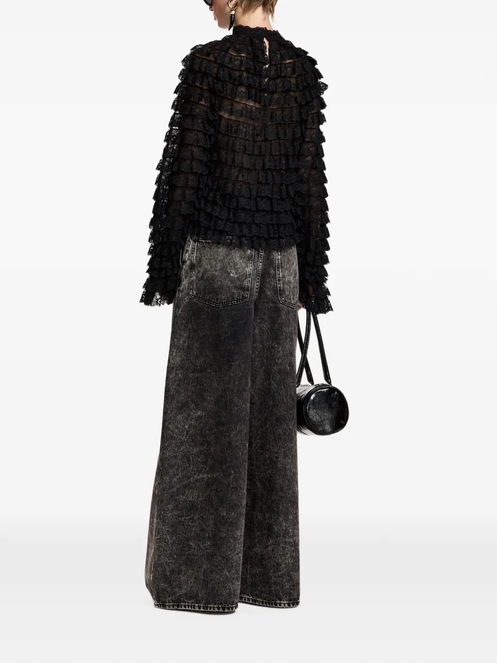 Essentiel Antwerp Kashvi blouse met ruches en kant Zwart