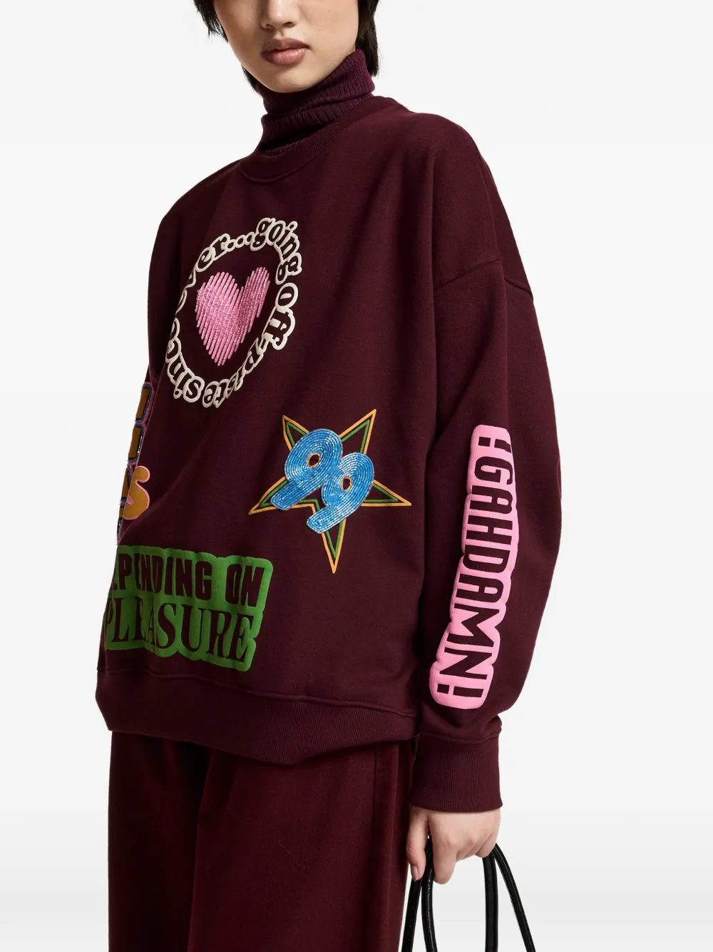 Essentiel Antwerp Sweater met pailletten en print Rood