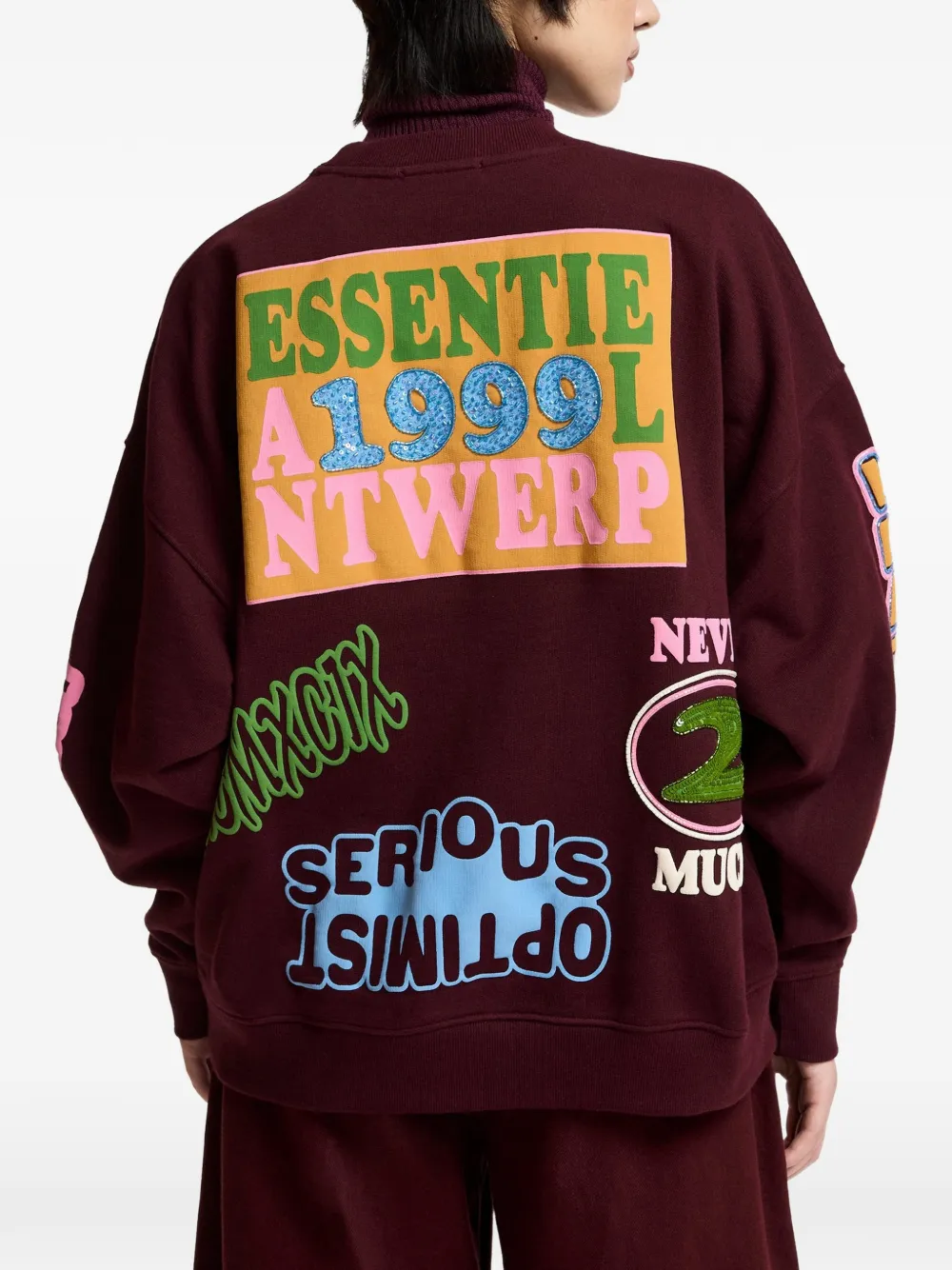 Essentiel Antwerp Sweater met pailletten en print Rood