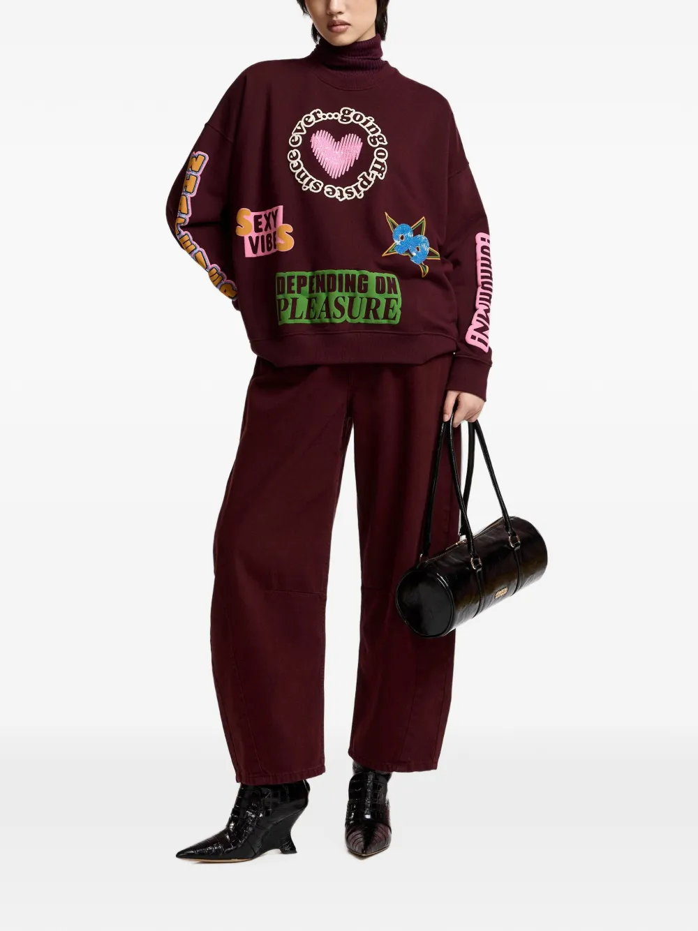 Essentiel Antwerp Sweater met pailletten en print Rood