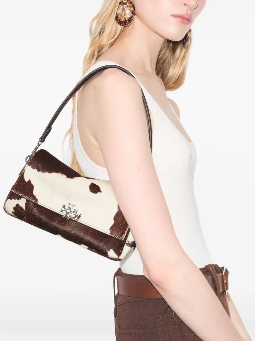 Tory Burch Charlie kleine kalfsleren schoudertas Bruin
