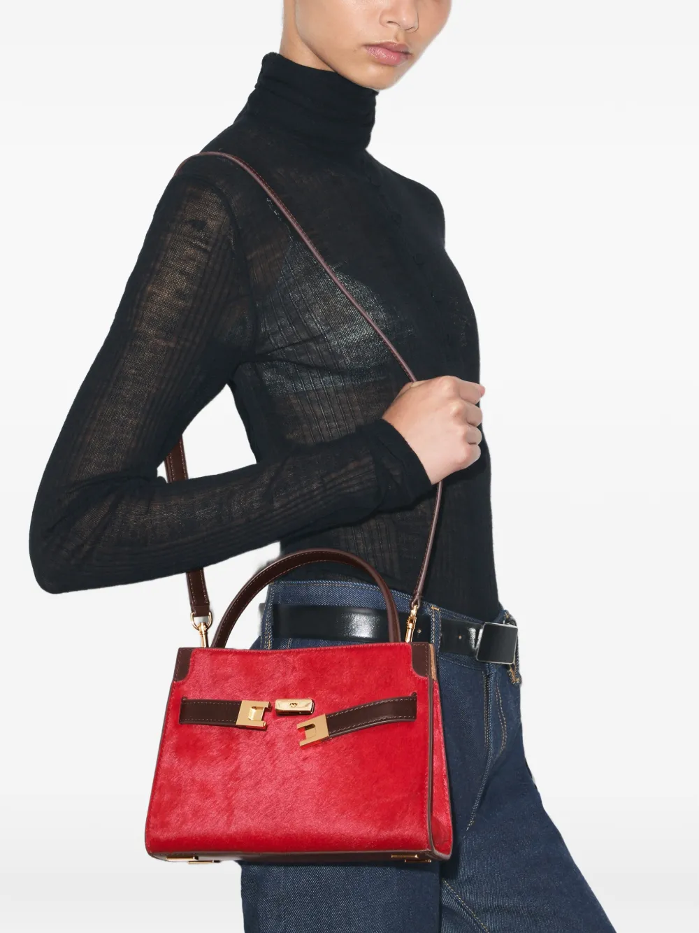 Tory Burch Lee Radziwill mini-tas met kalfshaar Rood