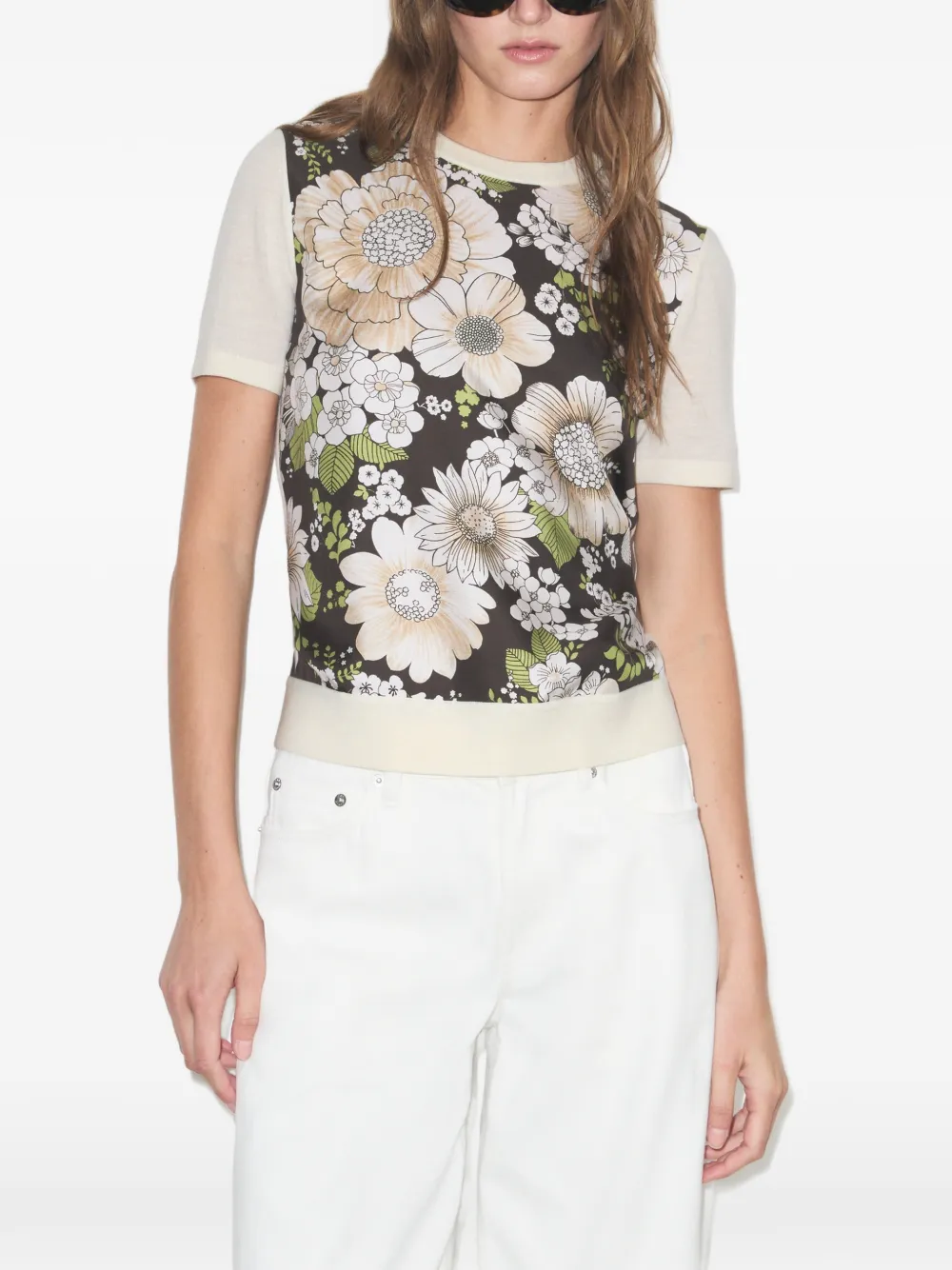 Tory Burch Wollen top met zijden voorkant Beige