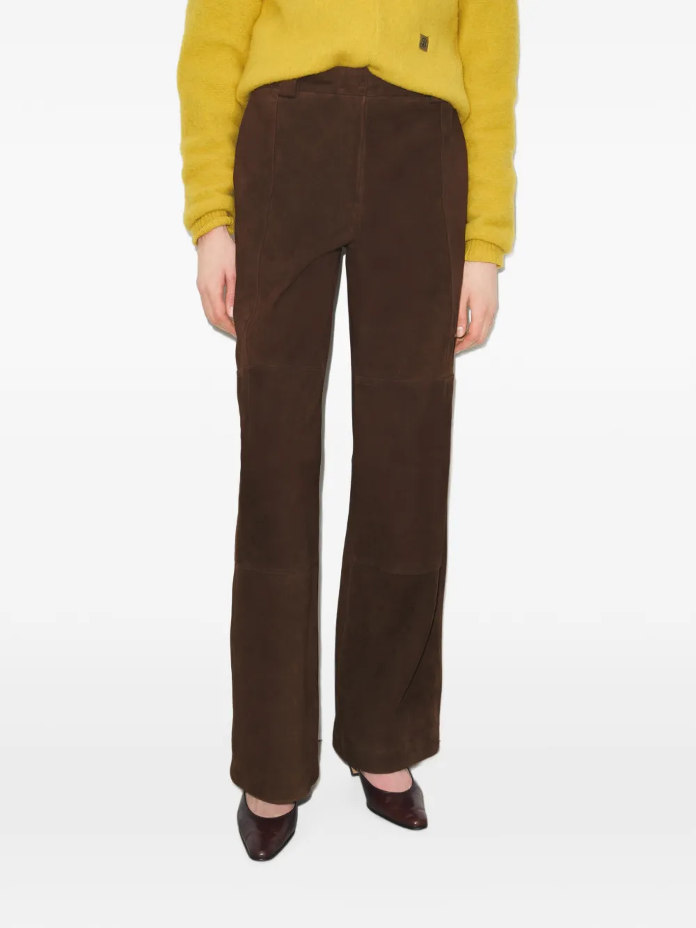 Tory Burch relaxed-fit suede pants - Marrone