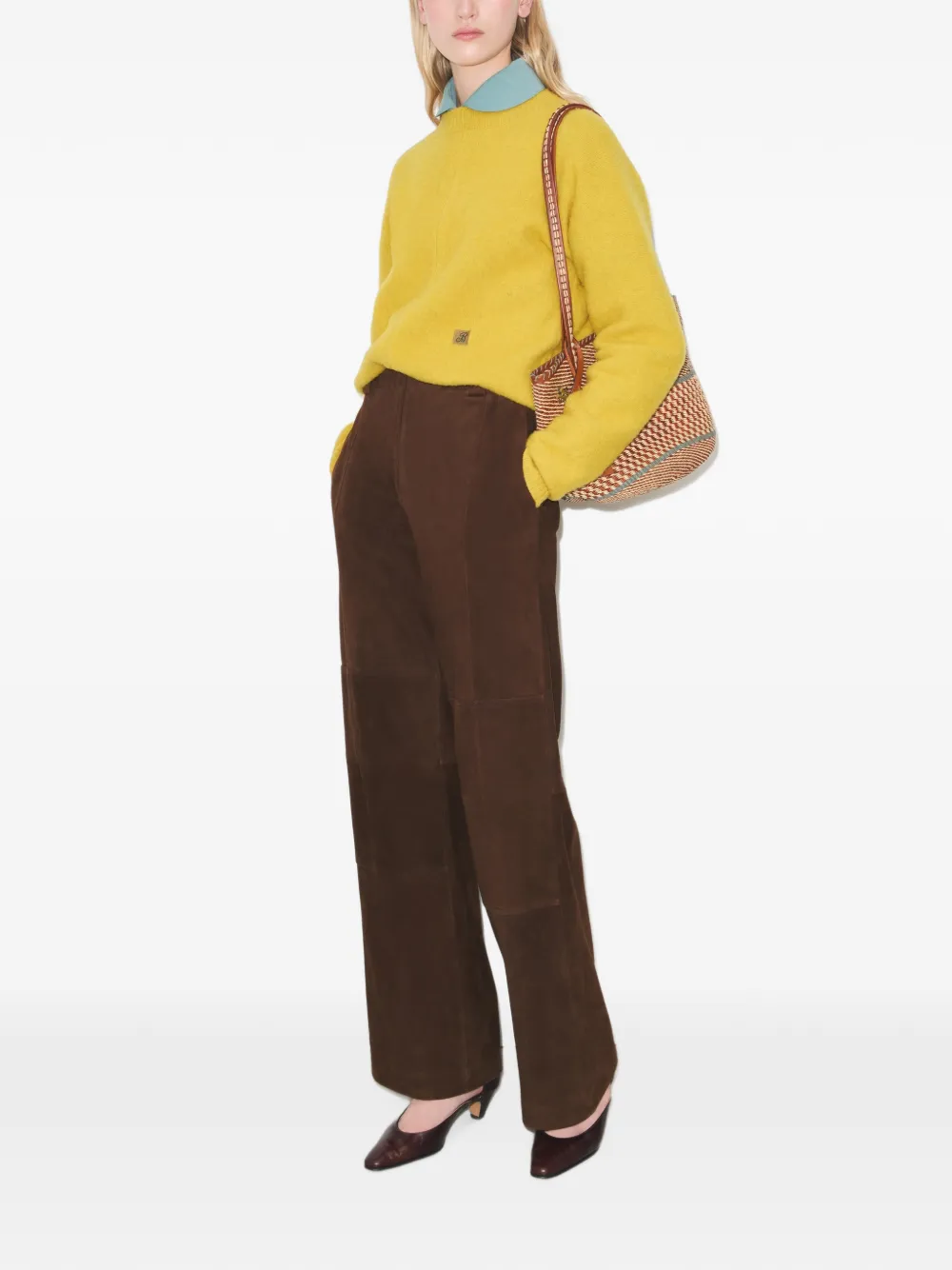 Tory Burch Ruimvallende suède broek Bruin