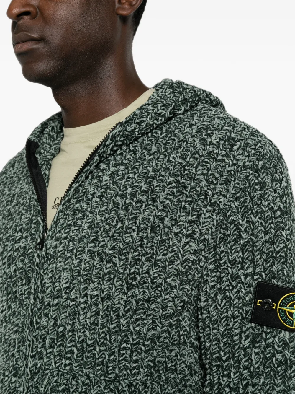 Stone Island logo-patch zip-up hoodie Groen