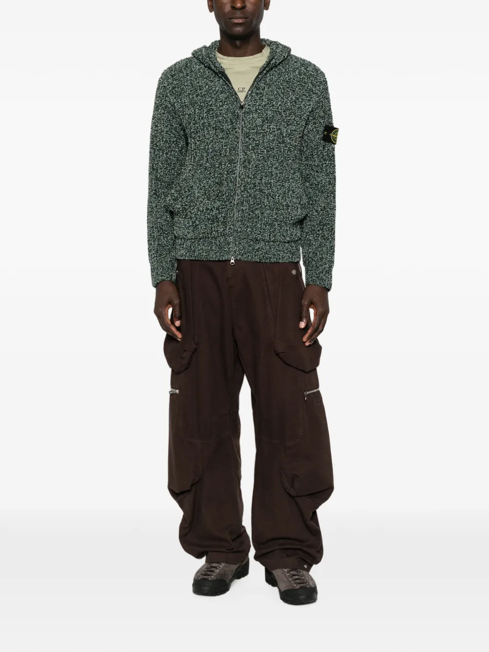 Stone Island logo-patch zip-up hoodie Groen