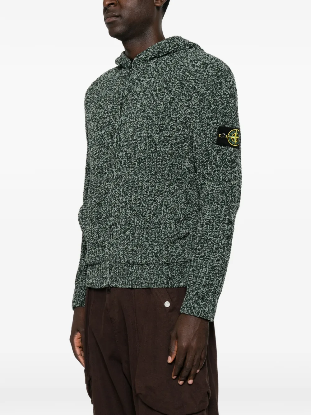 Stone Island logo-patch zip-up hoodie Groen