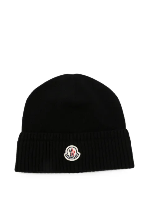 Moncler logo-patch ribbed-knit beanie hat
