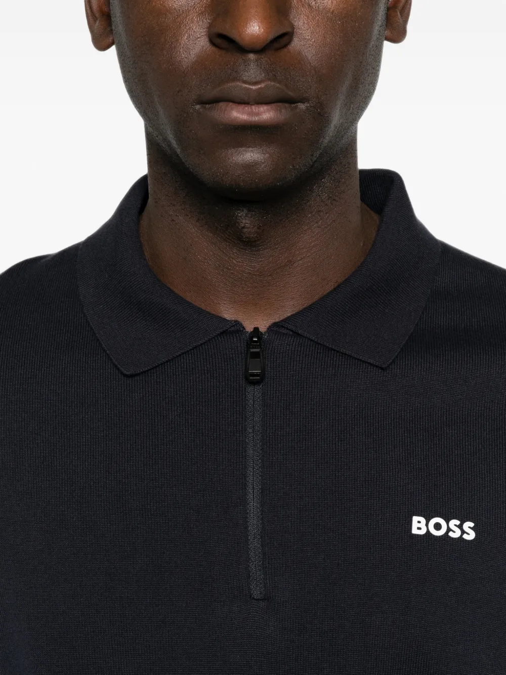 BOSS Poloshirt met logoprint en ritssluiting Blauw