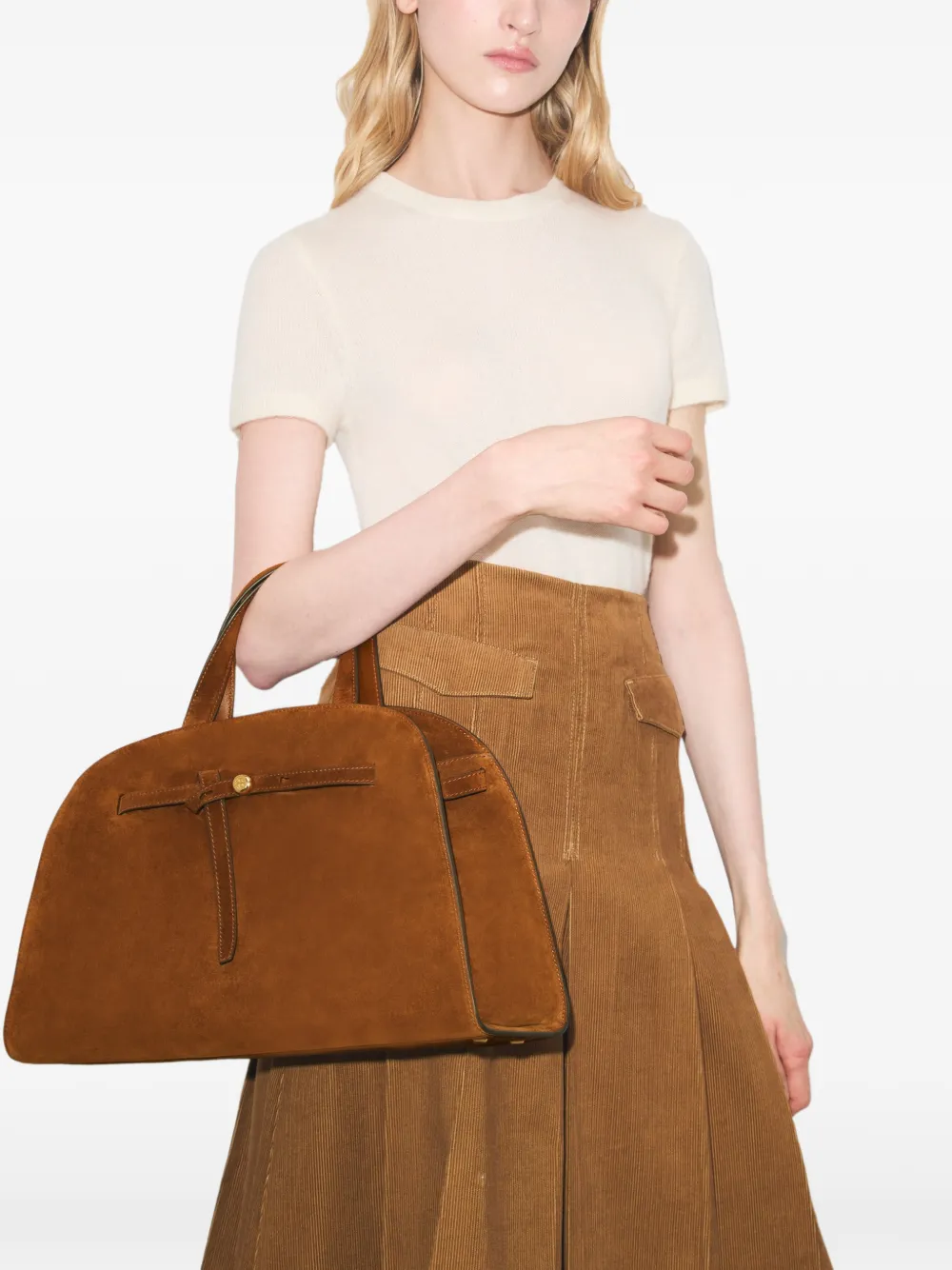 Tory Burch Romy suède Bauletto tas Bruin