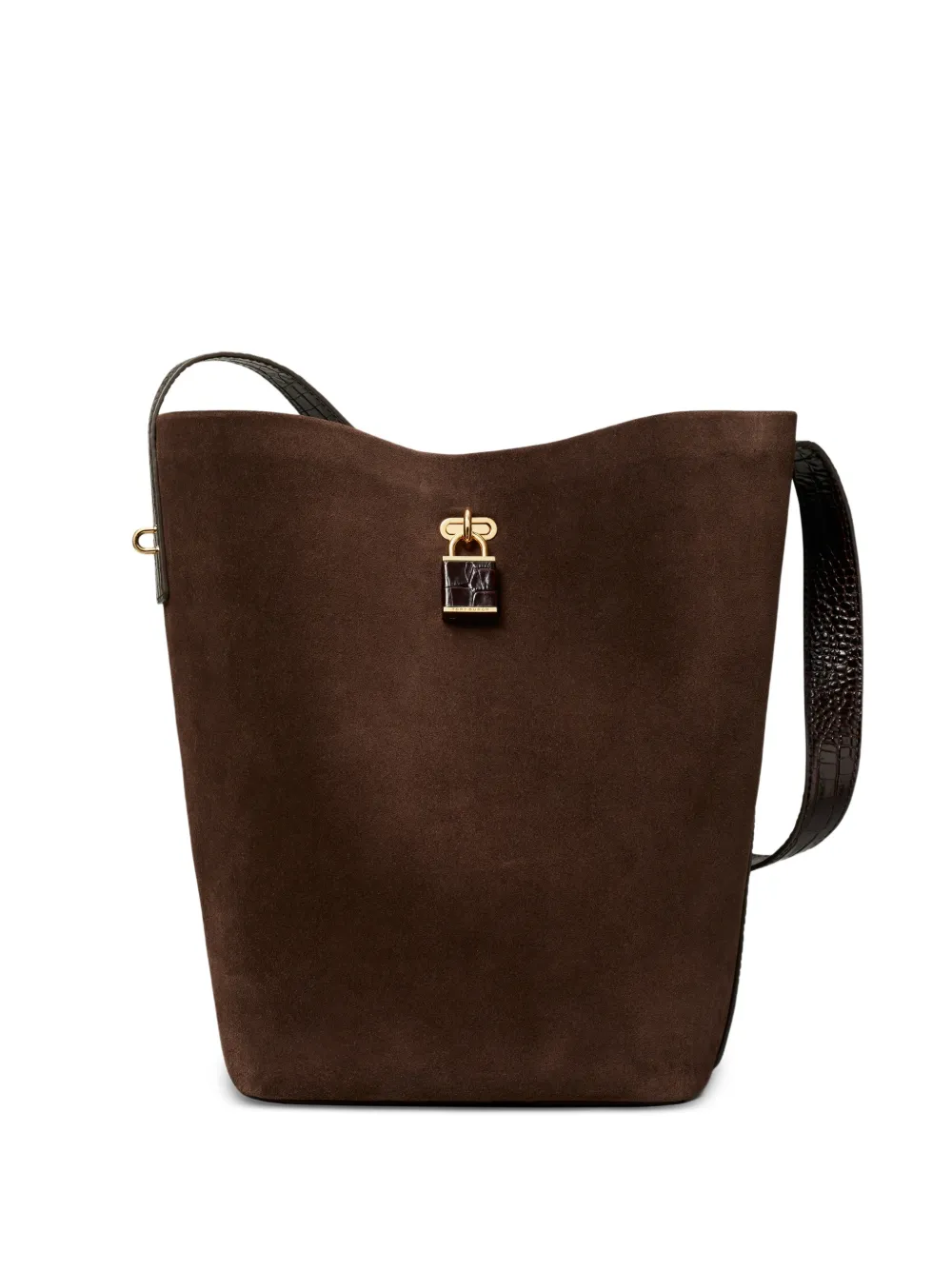 Tory Burch Lock suede slim bucket bag - Marrone