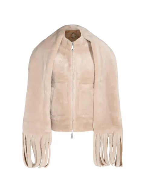 Urbancode fringed-scarf faux-fur coat
