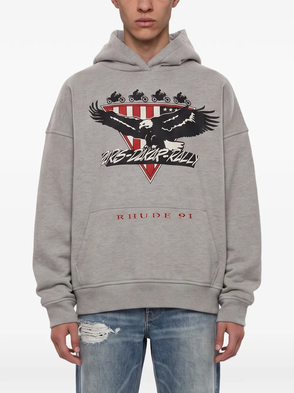 RHUDE Stage Racing graphic-print hoodie Grijs