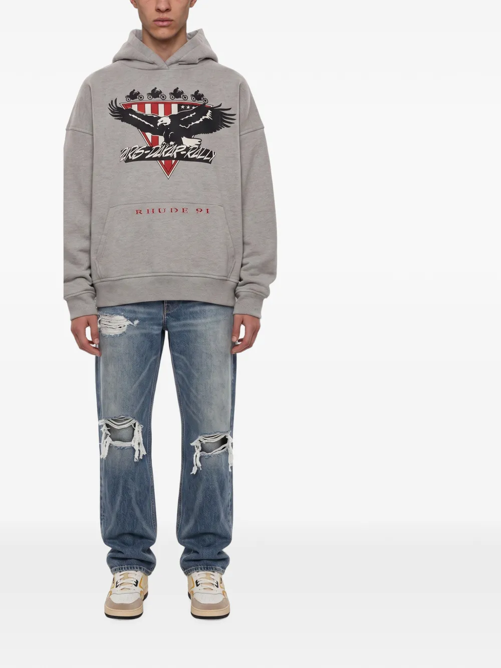RHUDE Stage Racing graphic-print hoodie Grijs