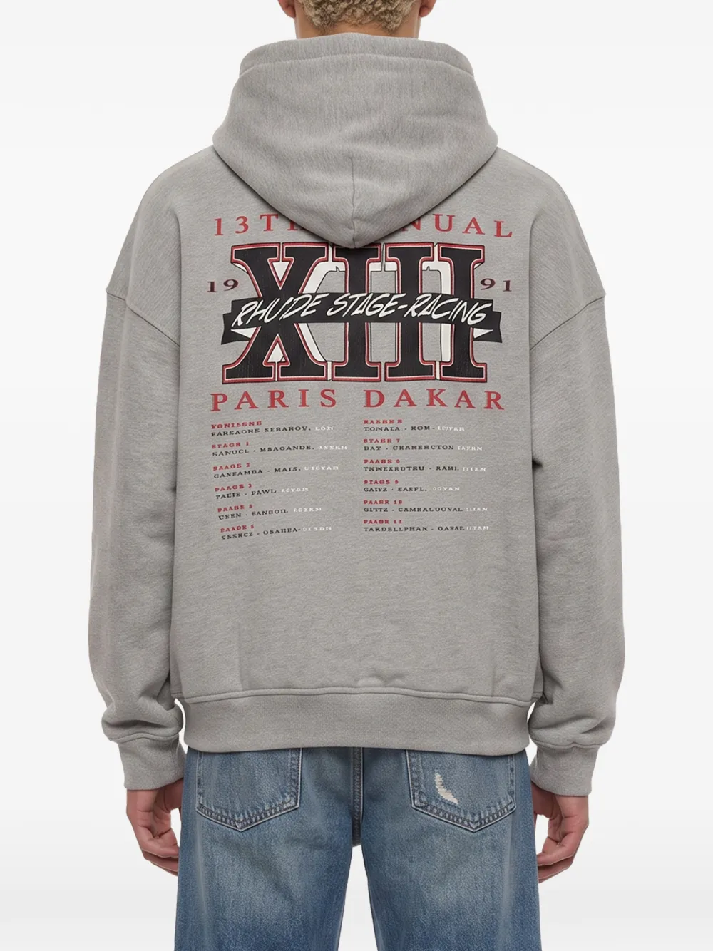 RHUDE Stage Racing graphic-print hoodie Grijs