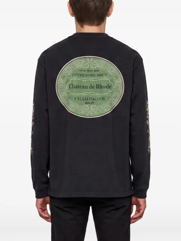 RHUDE crest-print long-sleeve T-shirt | Black | FARFETCH