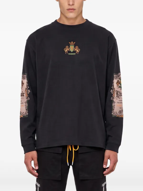 RHUDE crest-print long-sleeve T-shirt | Black | FARFETCH