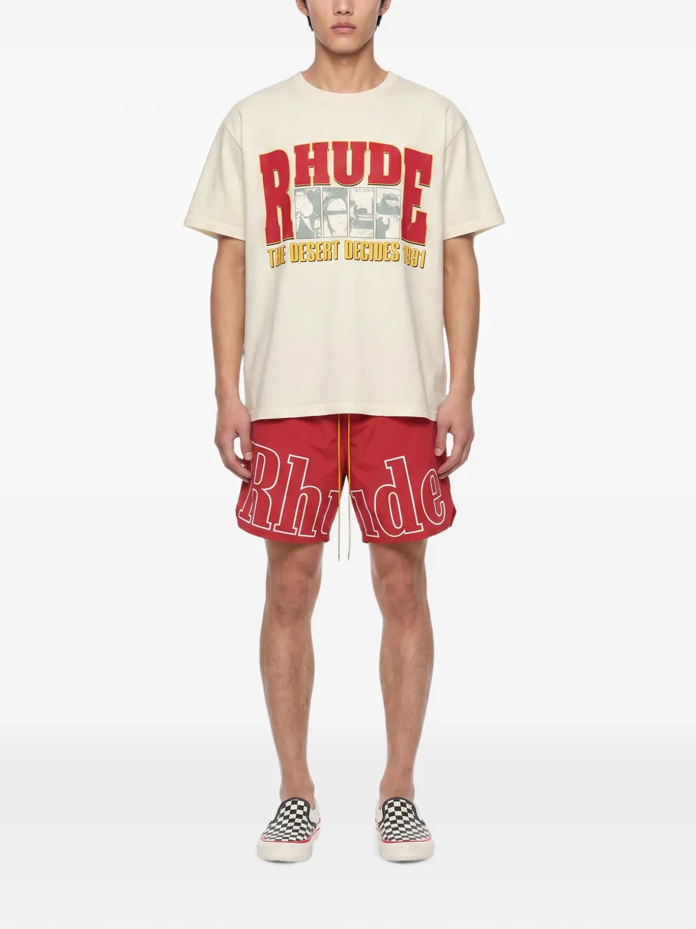 RHUDE Katoenen T-shirt met grafische print Beige