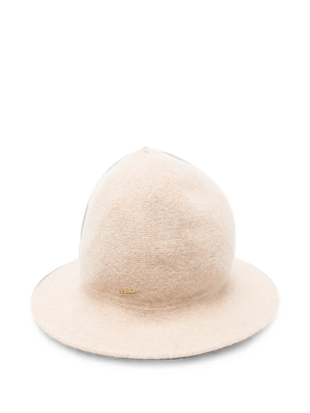Borsalino logo-plaque knitted hat - Nude