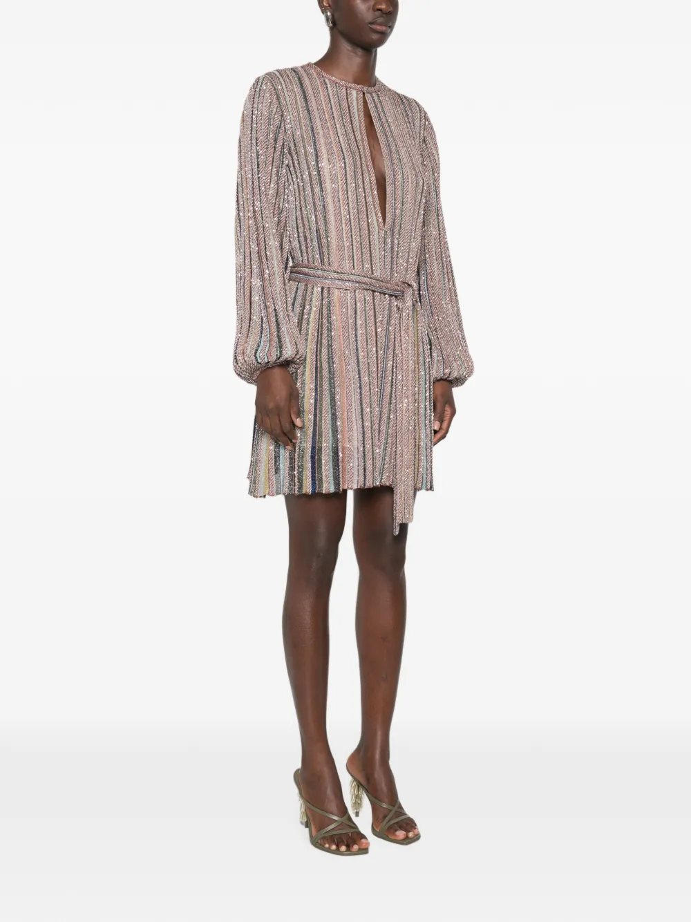 Missoni Korte jurk met V-hals en riem Beige