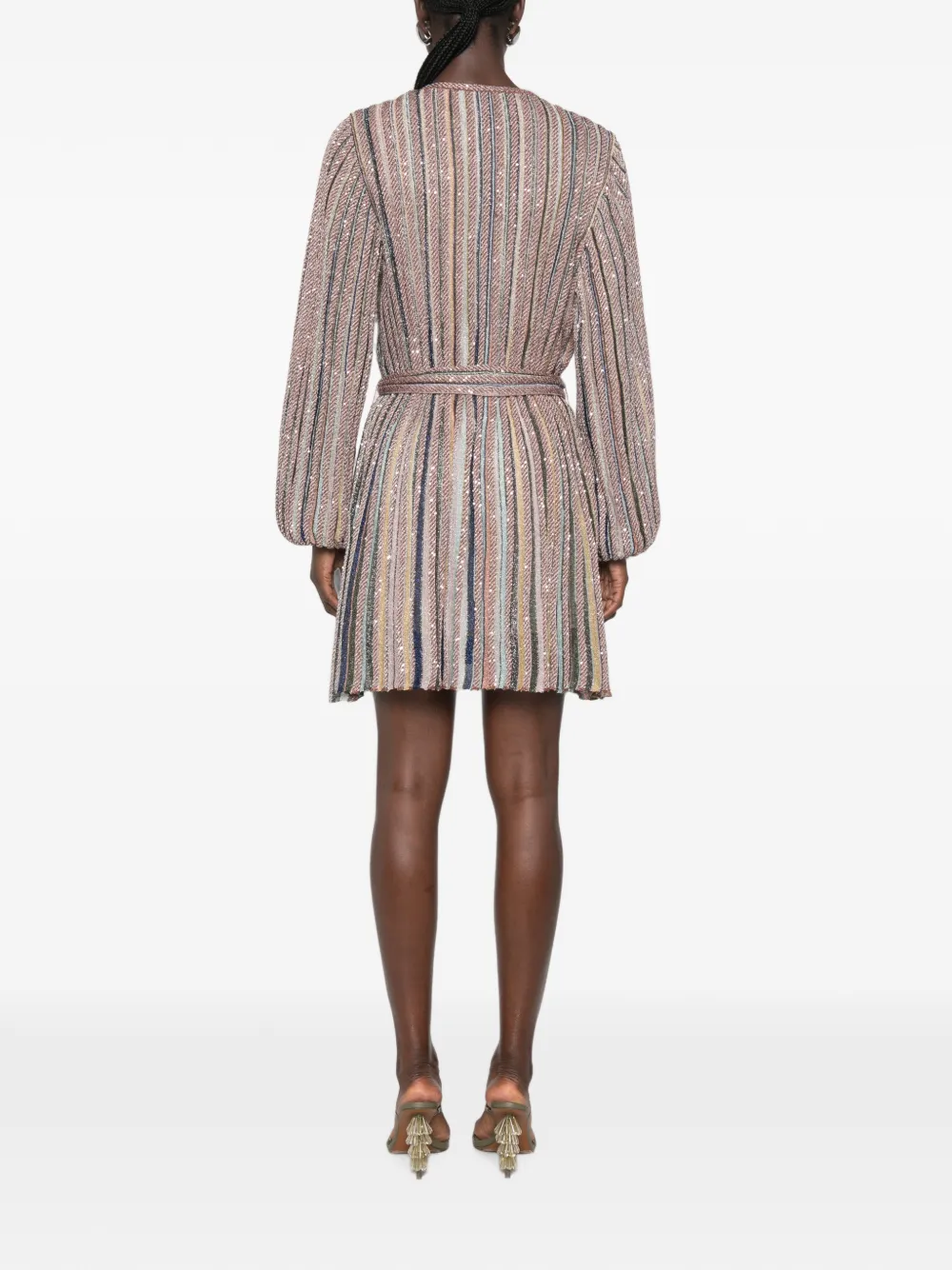 Missoni Korte jurk met V-hals en riem Beige