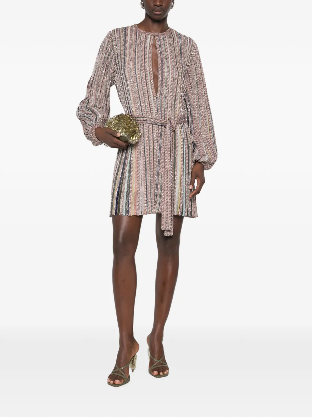 Missoni Korte jurk met V-hals en riem Beige