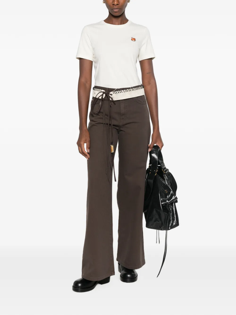 Maison Kitsuné T-shirt met vossenkop Beige