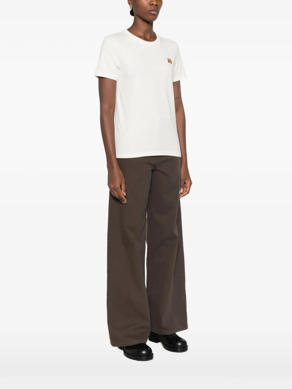 Maison Kitsuné T-shirt met vossenkop Beige