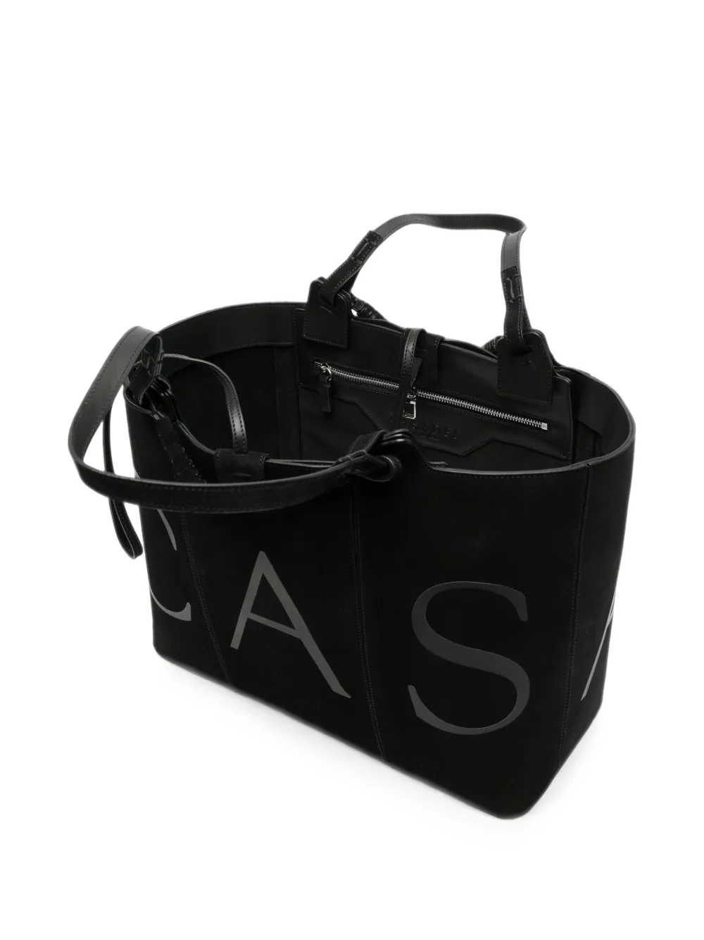 Casadei Galleria leren shopper met logoprint Zwart