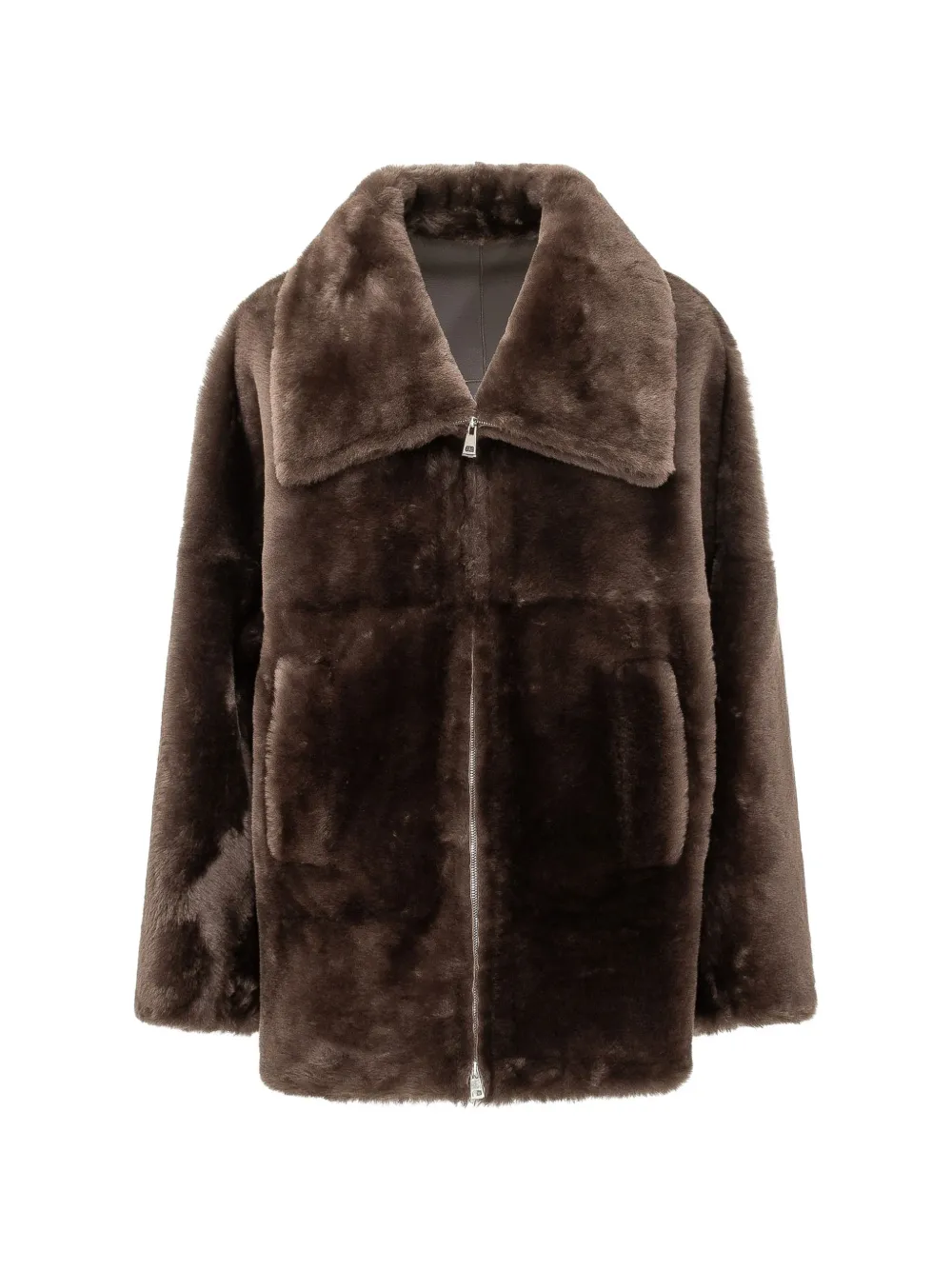 Blancha wide-collar shearling jacket - Braun