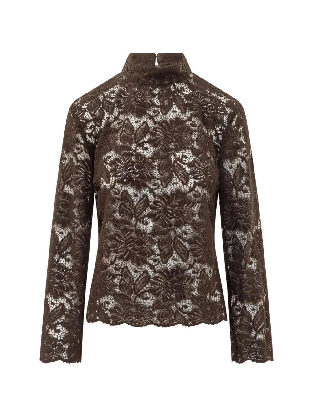 LE SULLY STUDIO floral-lace high-neck blouse - Marrone