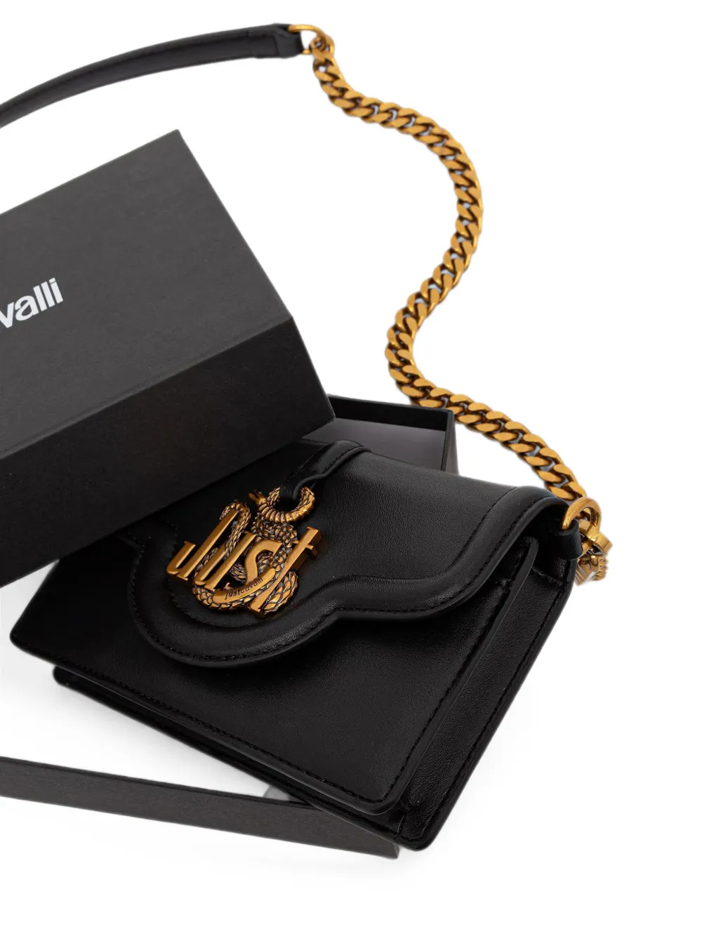 Just Cavalli snake-plaque chain-link clutch bag Zwart
