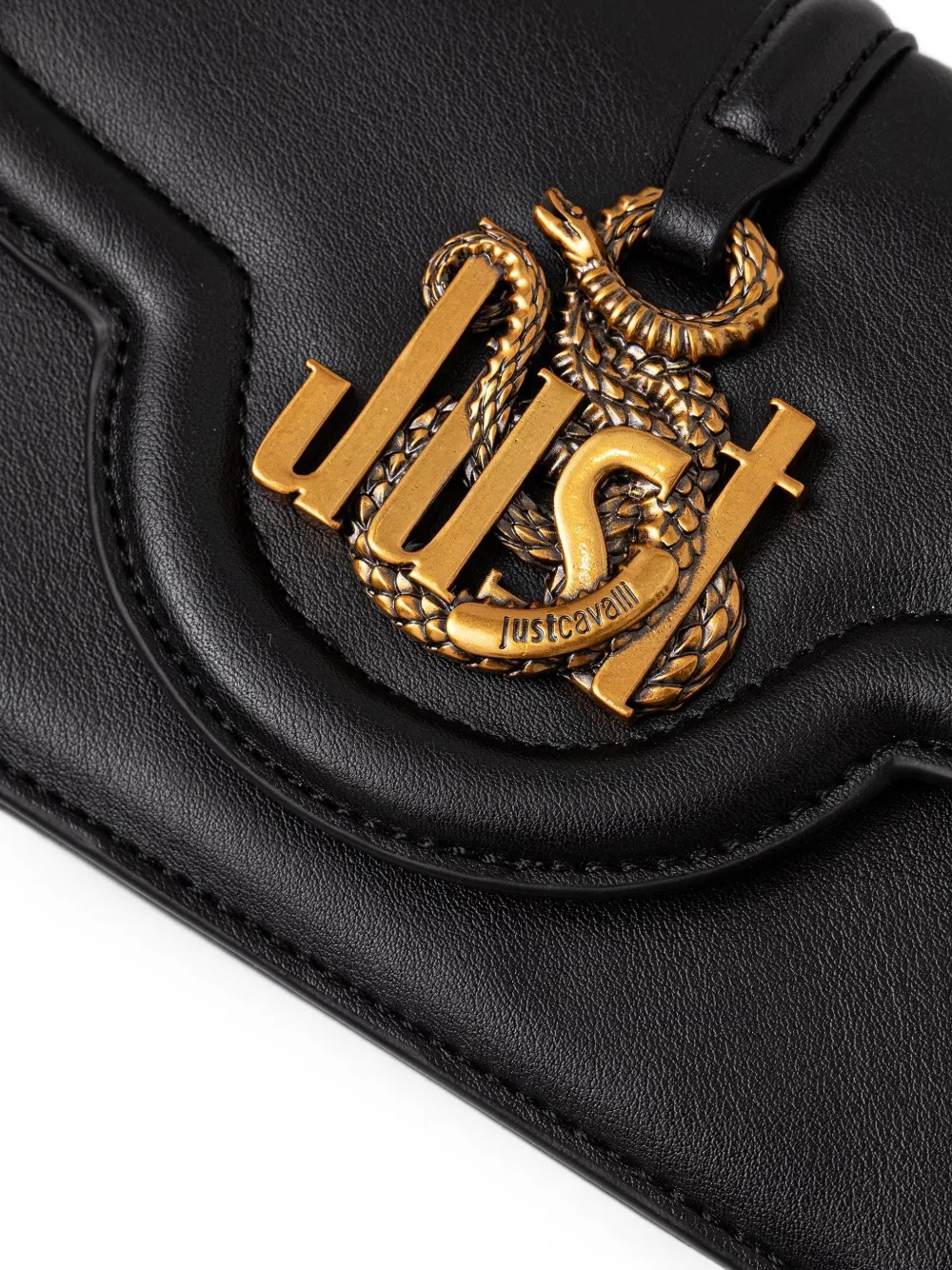Just Cavalli snake-plaque chain-link clutch bag Zwart