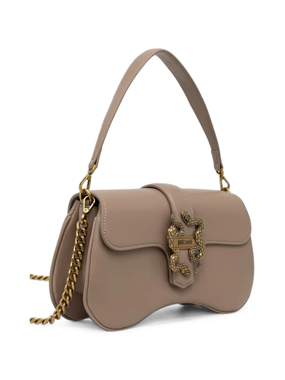 Just Cavalli Gewelfde shopper met slangenplakkaat Beige