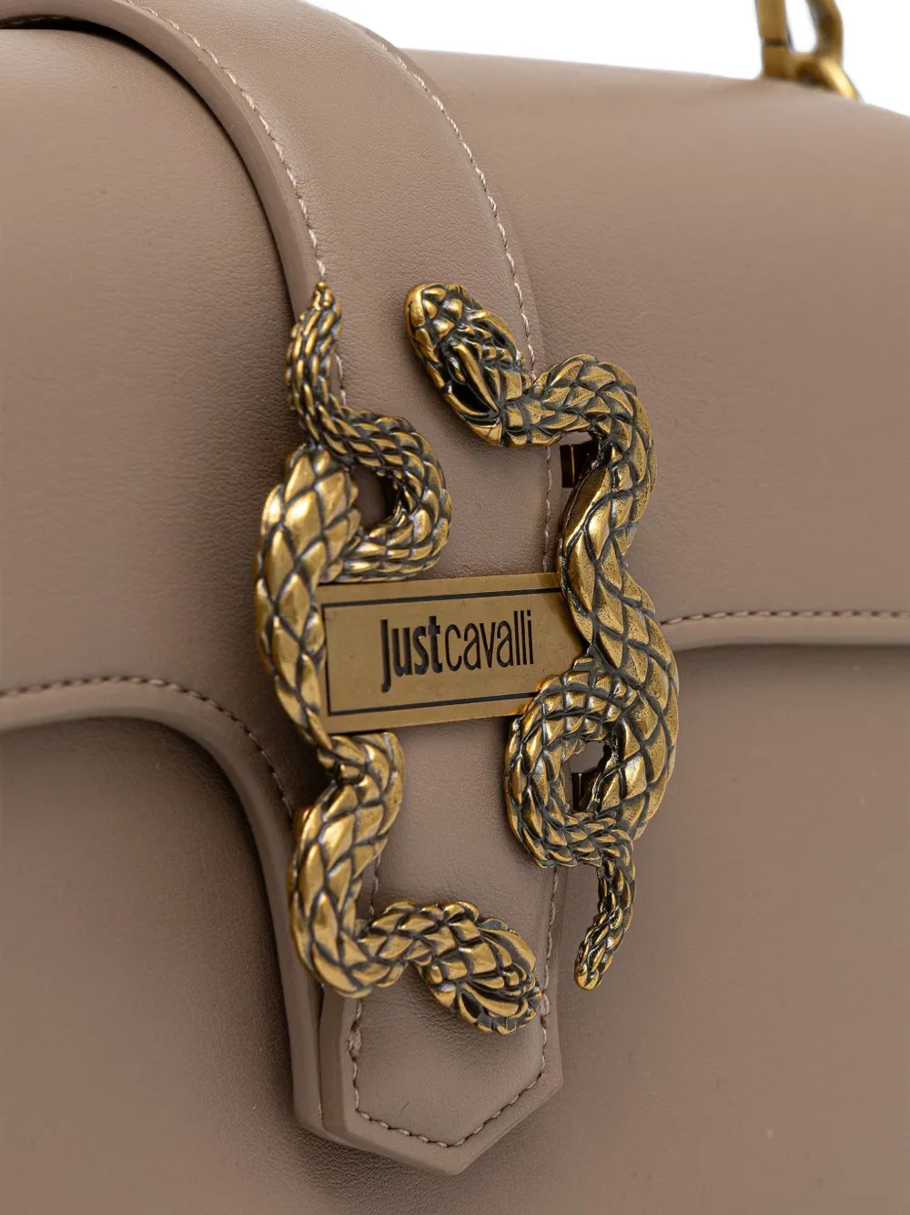 Just Cavalli Gewelfde shopper met slangenplakkaat Beige