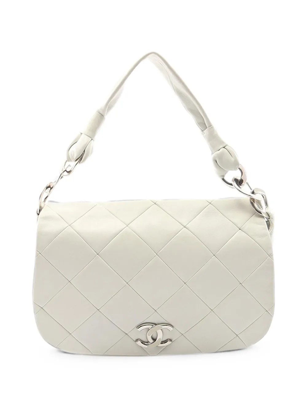 Pre-owned Chanel 2006-2008 Quilted Lambskin Pillow Soft Enamel Cc Flap Shoulder Bag In White