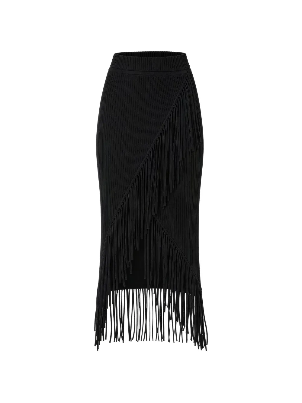 Toccin Giana asymmetrische midi-rok met franje Zwart