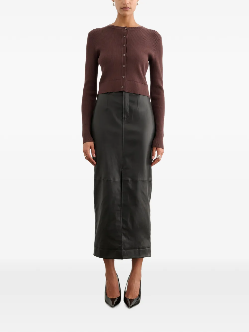 Toccin Zoe cropped ribgebreid vest Bruin
