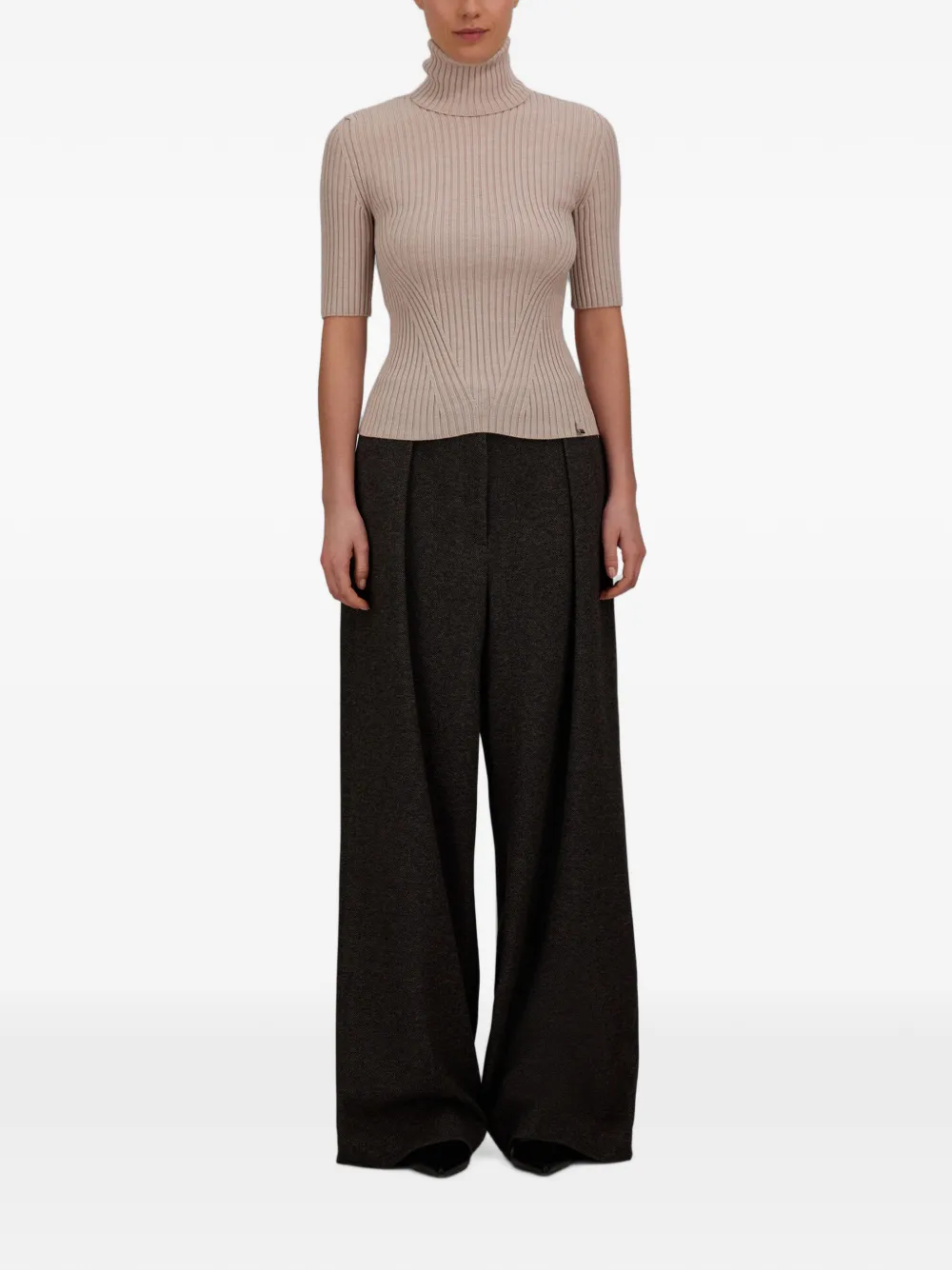 Herno Ribgebreide trui met korte mouwen Beige