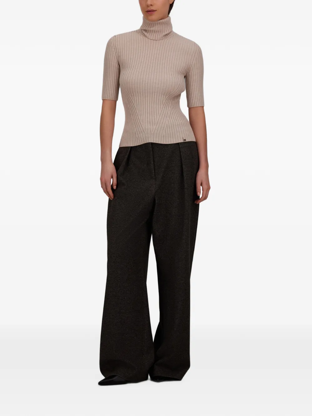 Herno Ribgebreide trui met korte mouwen Beige