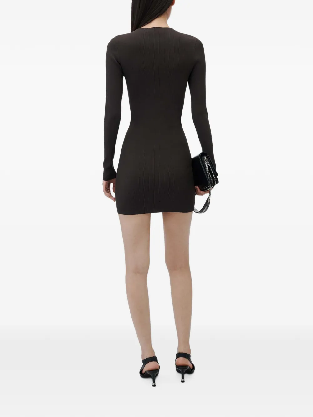 Alexander Wang Jurk met ronde hals en lange mouwen en logo met textuur Zwart