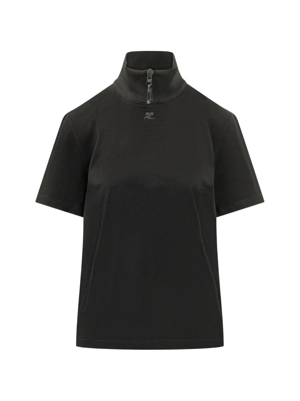 Courrèges ribbed-collar zip-up T-shirt - Nero