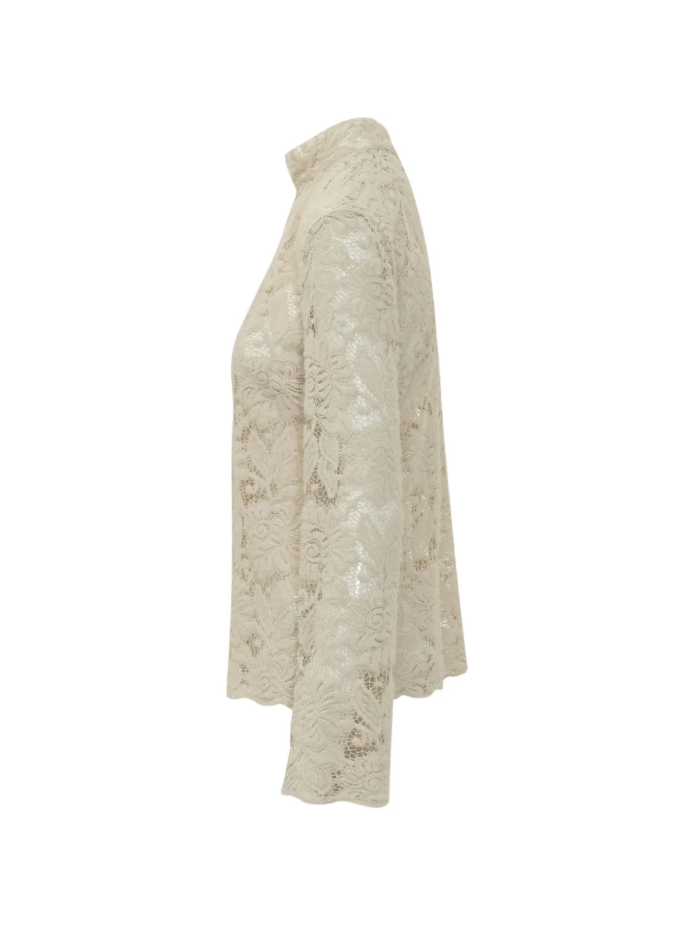 LE SULLY STUDIO Blouse met hoge hals en kant Beige