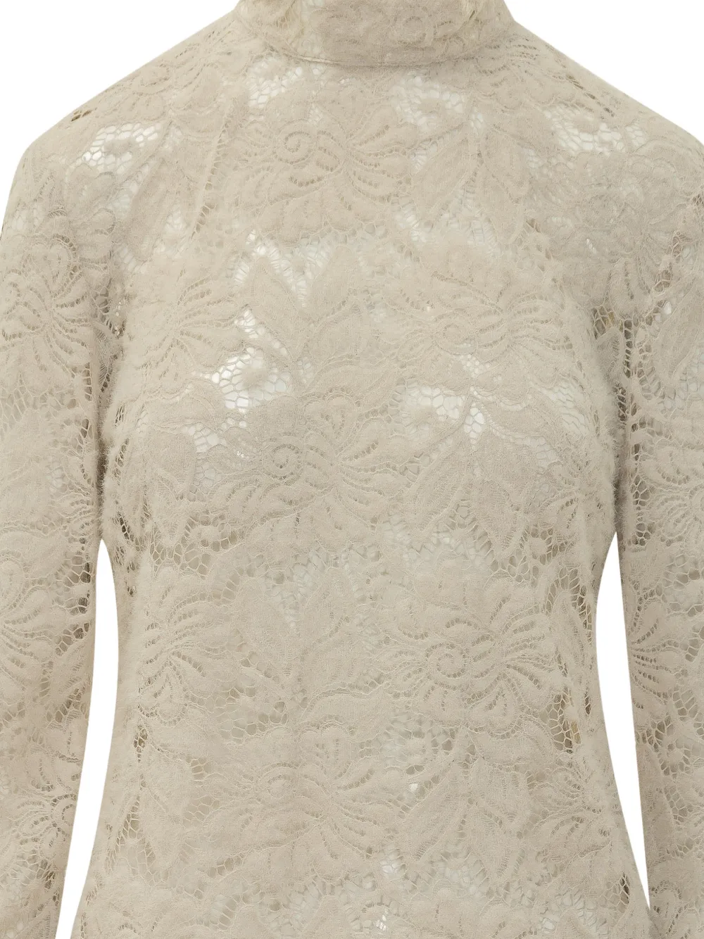 LE SULLY STUDIO Blouse met hoge hals en kant Beige