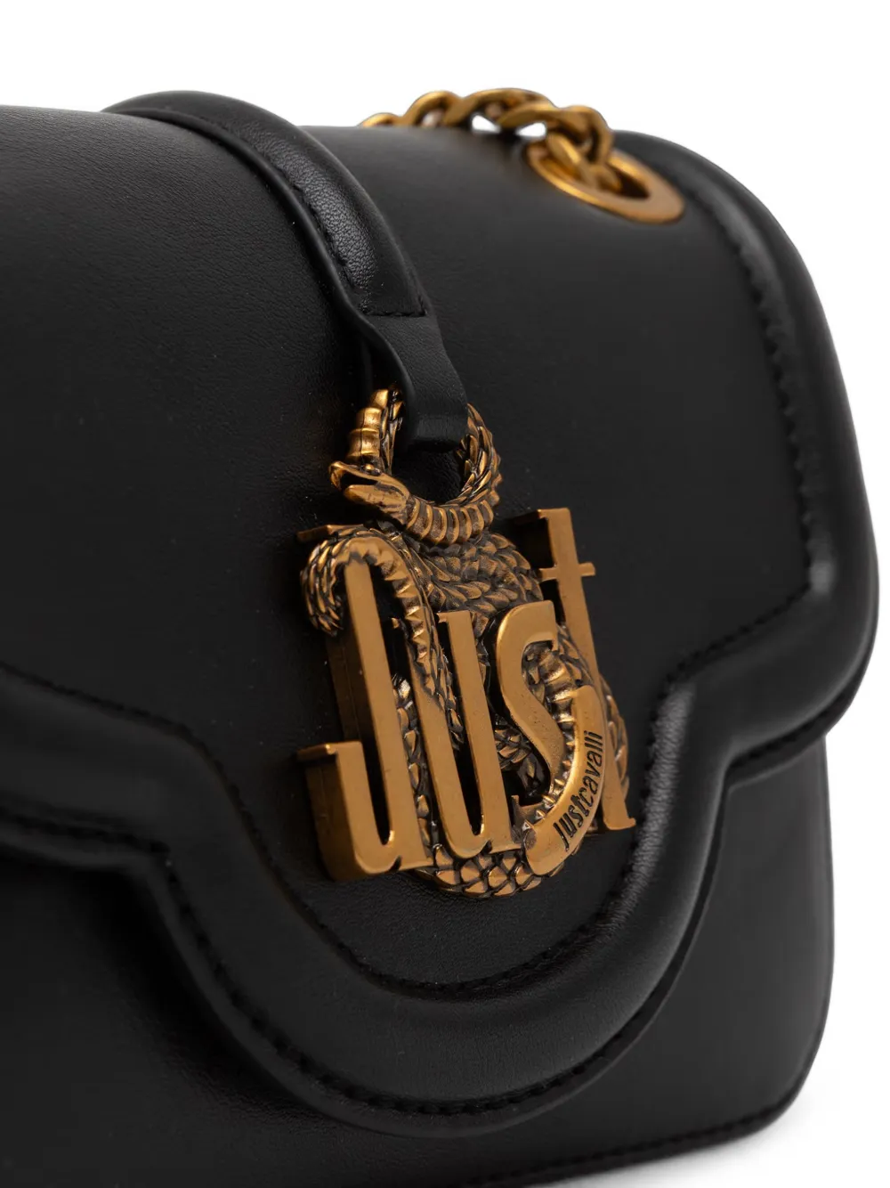 Just Cavalli Schoudertas met slangenplakkaat en ketting Zwart