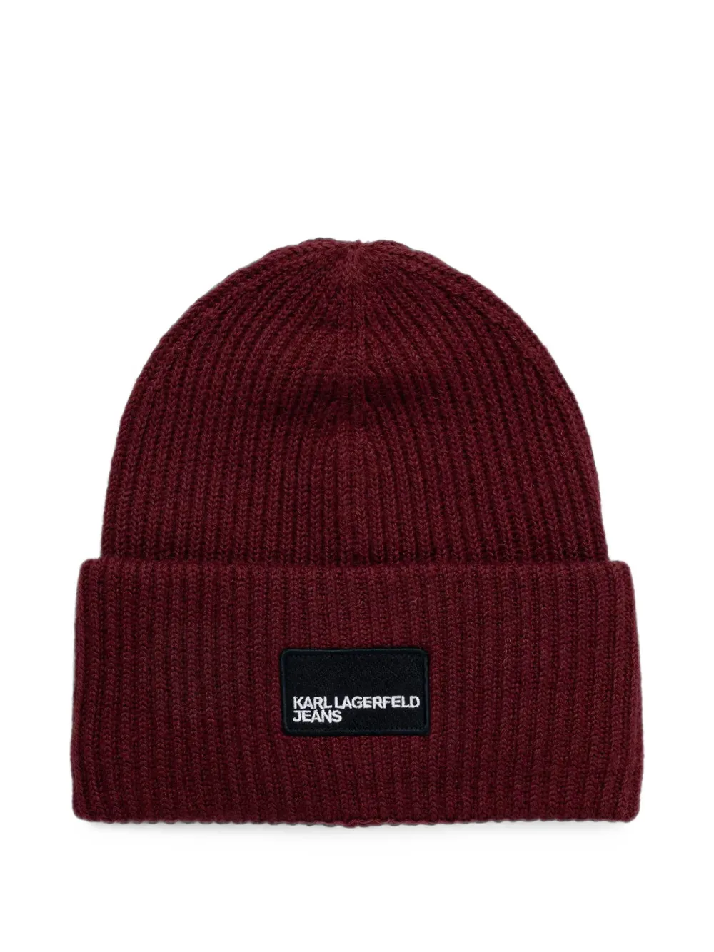 Karl Lagerfeld Jeans logo-patch ribbed-knit beanie hat