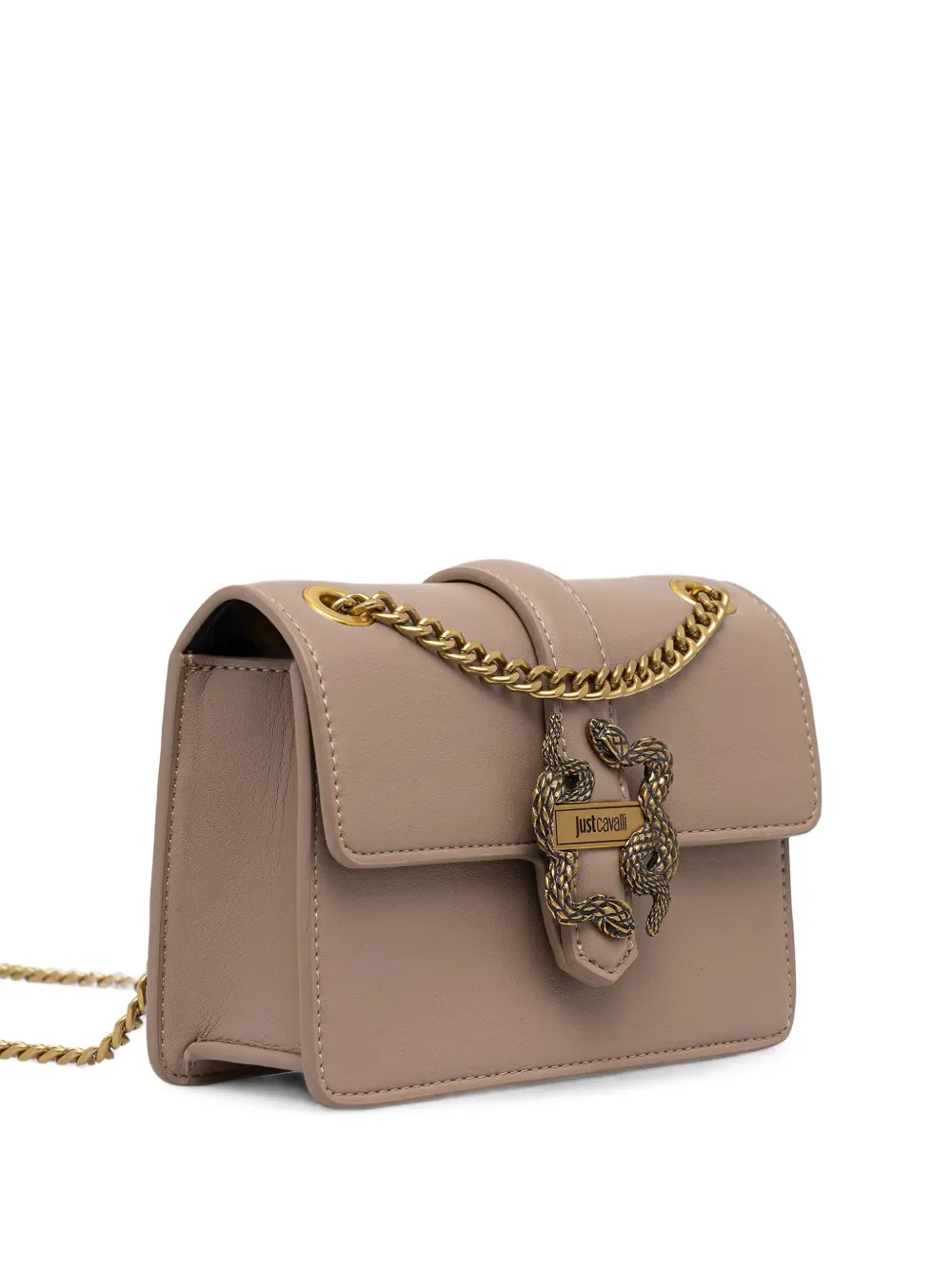 Just Cavalli Mini-tas met slangenplakkaat Beige